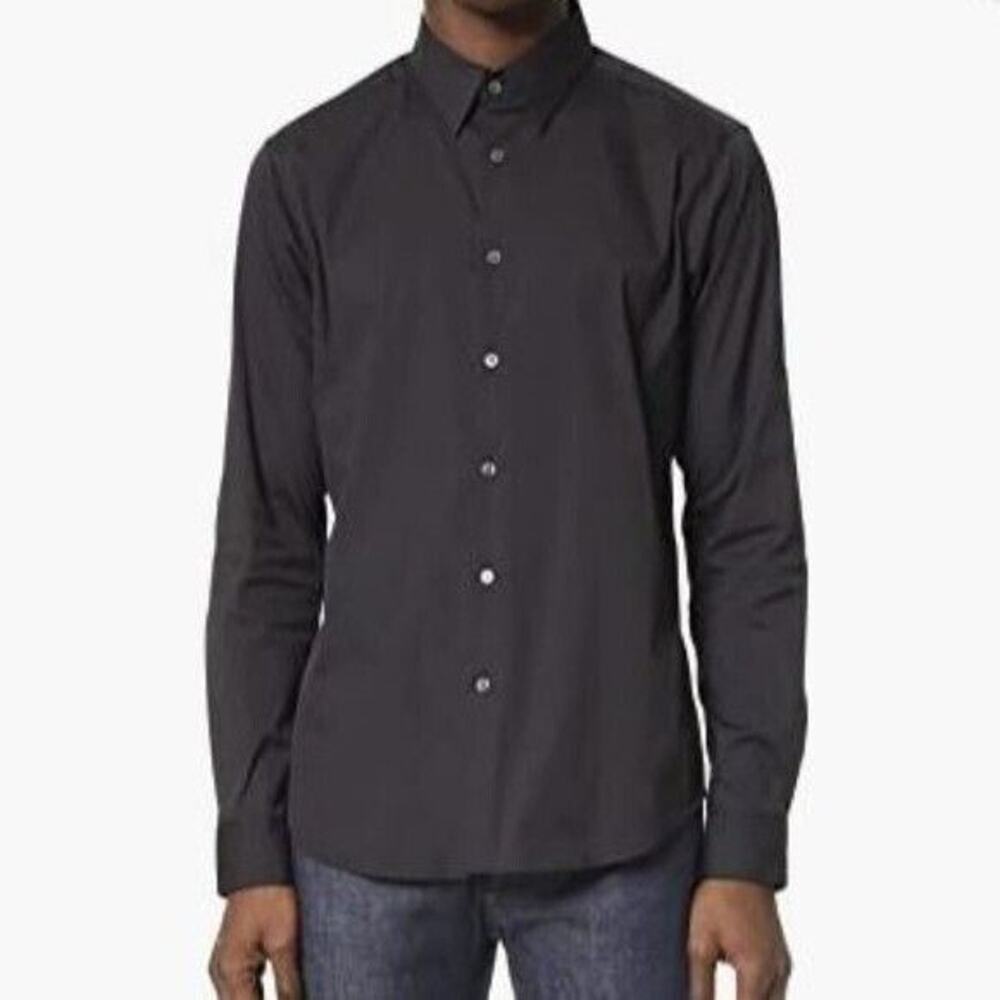 Theory Patrick Button Down Mens Long Sleeve Dress Shirt Dark Grey Size Large